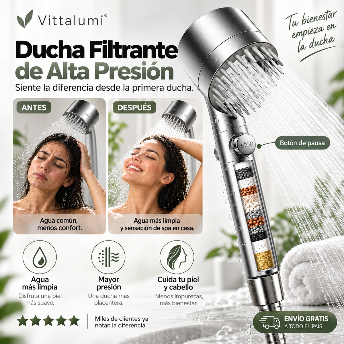 Alcachofa de Ducha de Alta Presión con Filtro