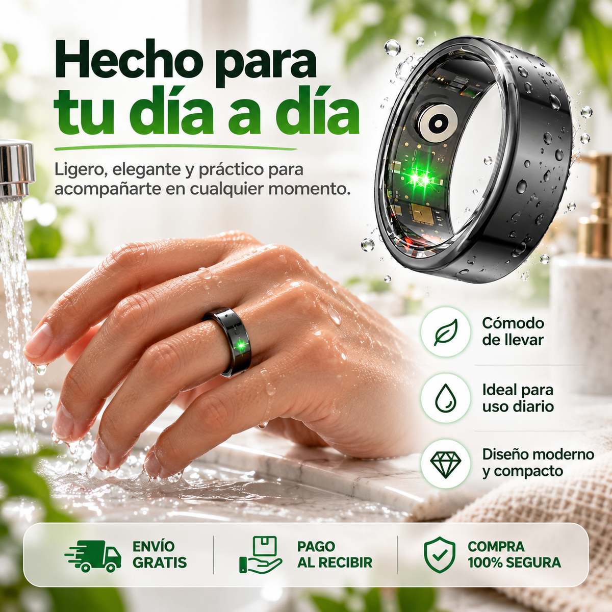 Anillo Inteligente Talla 9 para Actividad y Bienestar