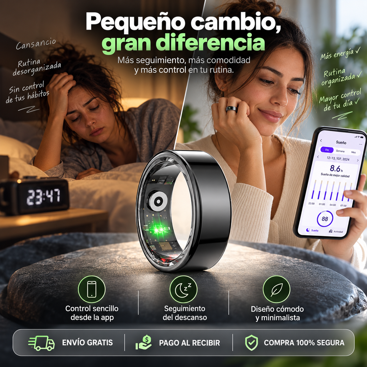 Anillo Inteligente Talla 9 para Actividad y Bienestar