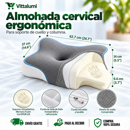 Almohada cervical viscoelástica diseño mariposa GRIS