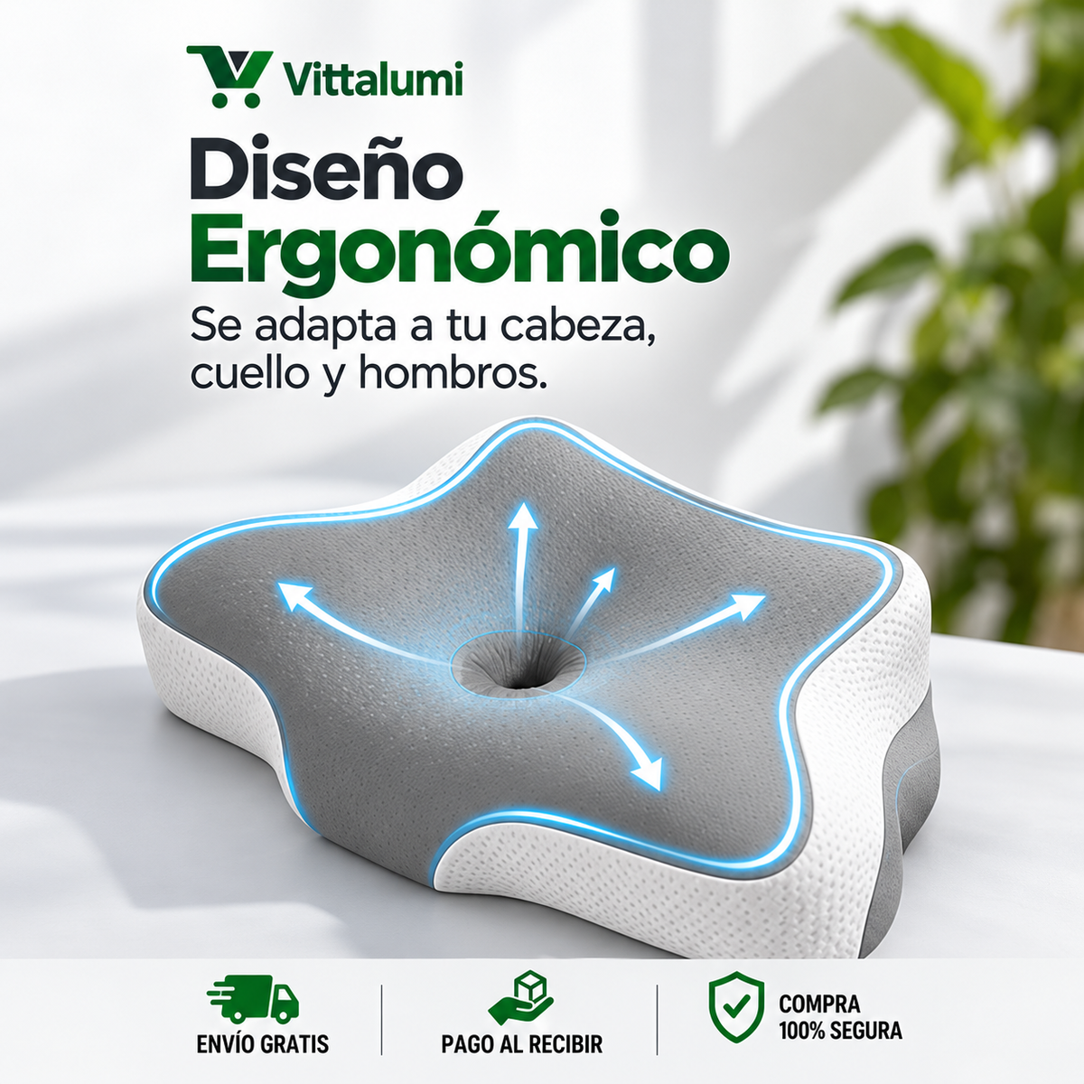 Almohada cervical viscoelástica diseño mariposa GRIS
